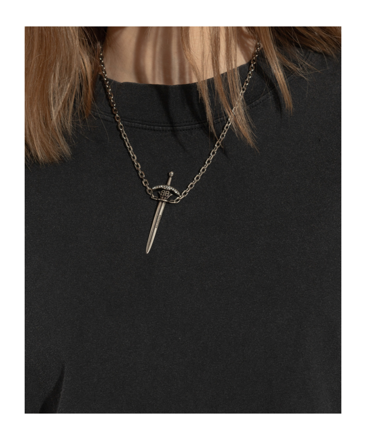 Balenciaga Necklace With A Sword-shaped Pendant In Gray