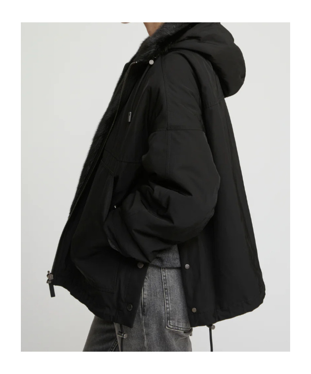 Yves Salomon Short Reversible Parka In Black