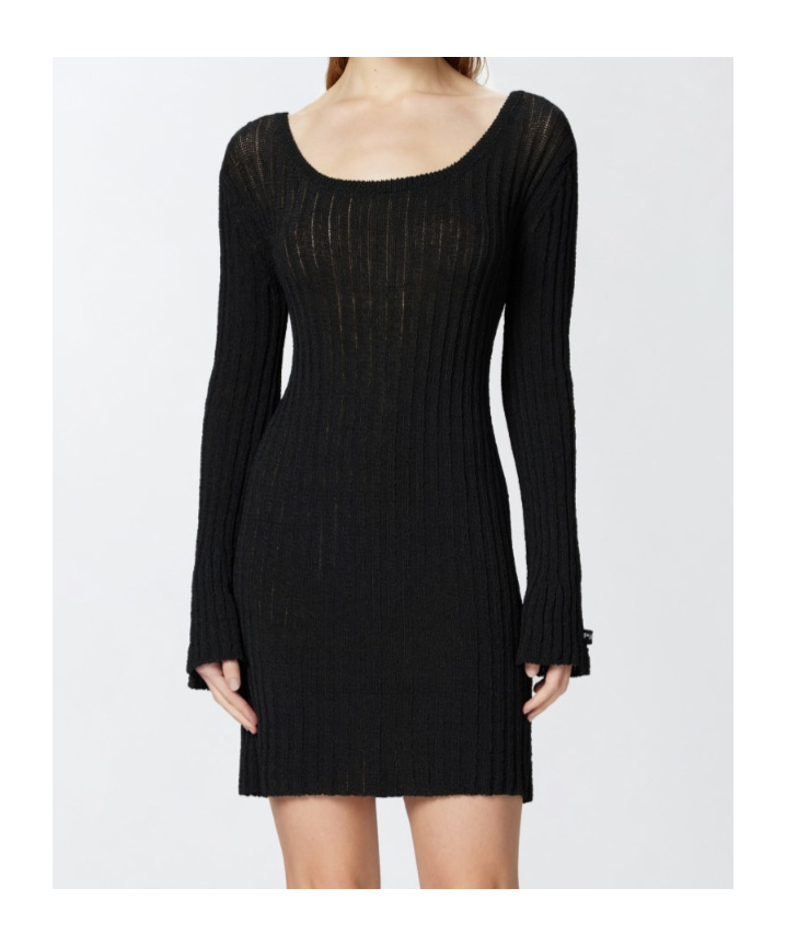 Pinko Round Neckline Knit Mini Dress In Black