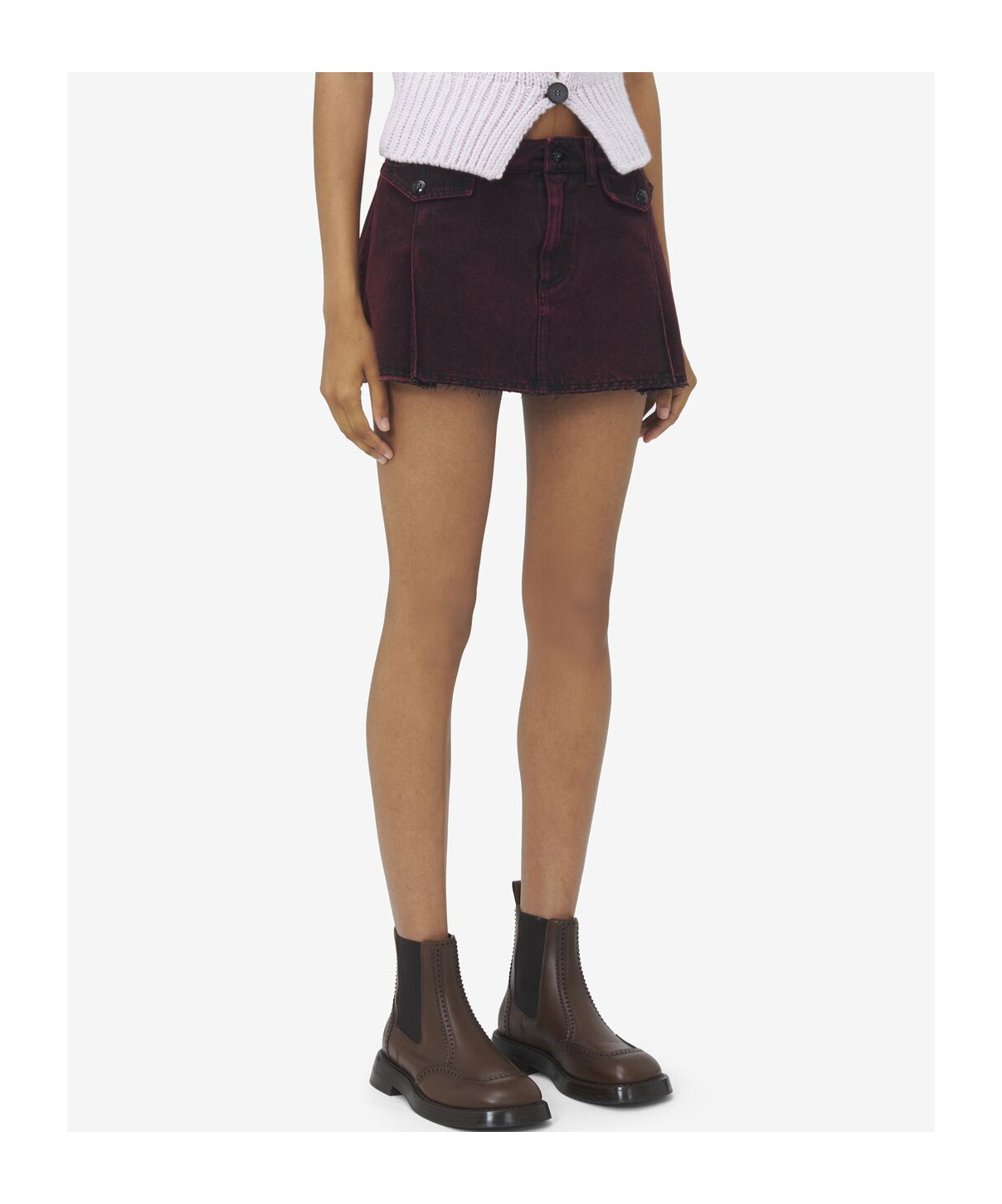 Alexander Mcqueen Overdyed Denim Mini Skirt In Dark Burgundy
