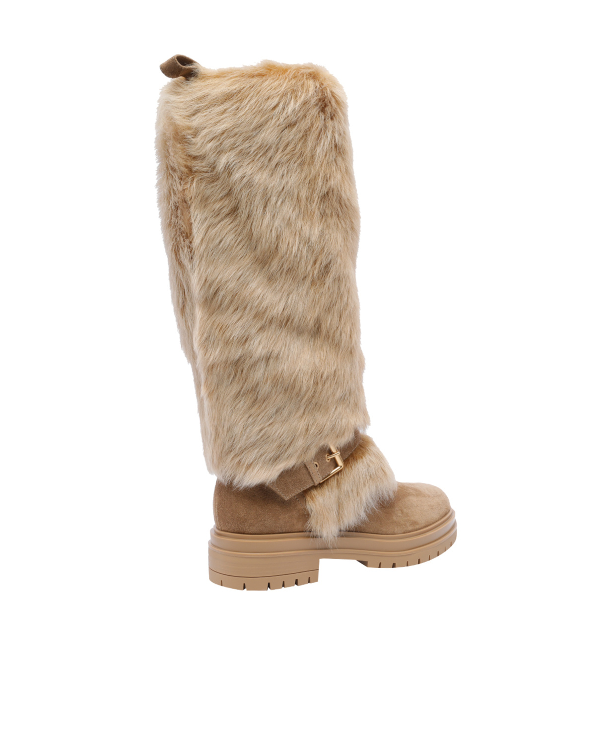 Gianvito Rossi Shearling-trimmed Suede Knee-high Boots In Nude