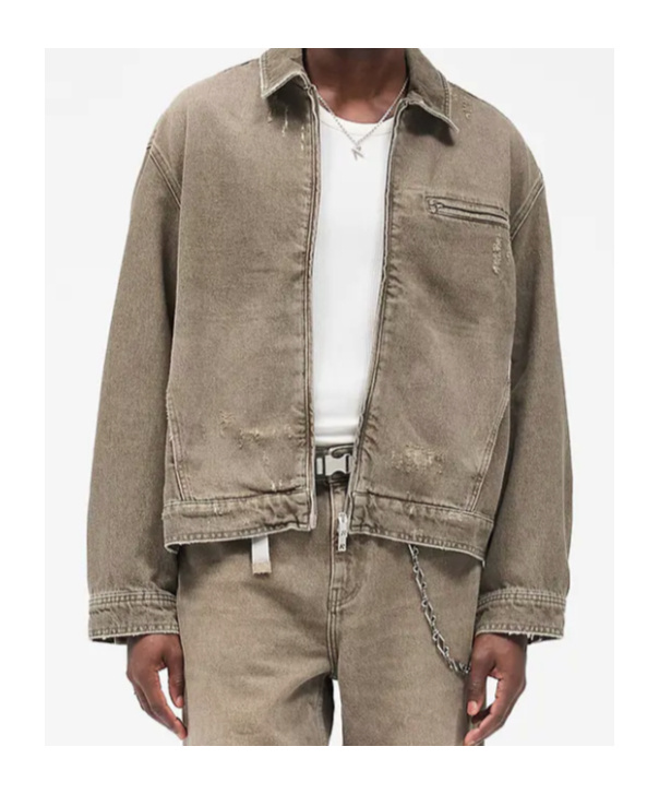 Represent Collared Denim Jacket In Gray