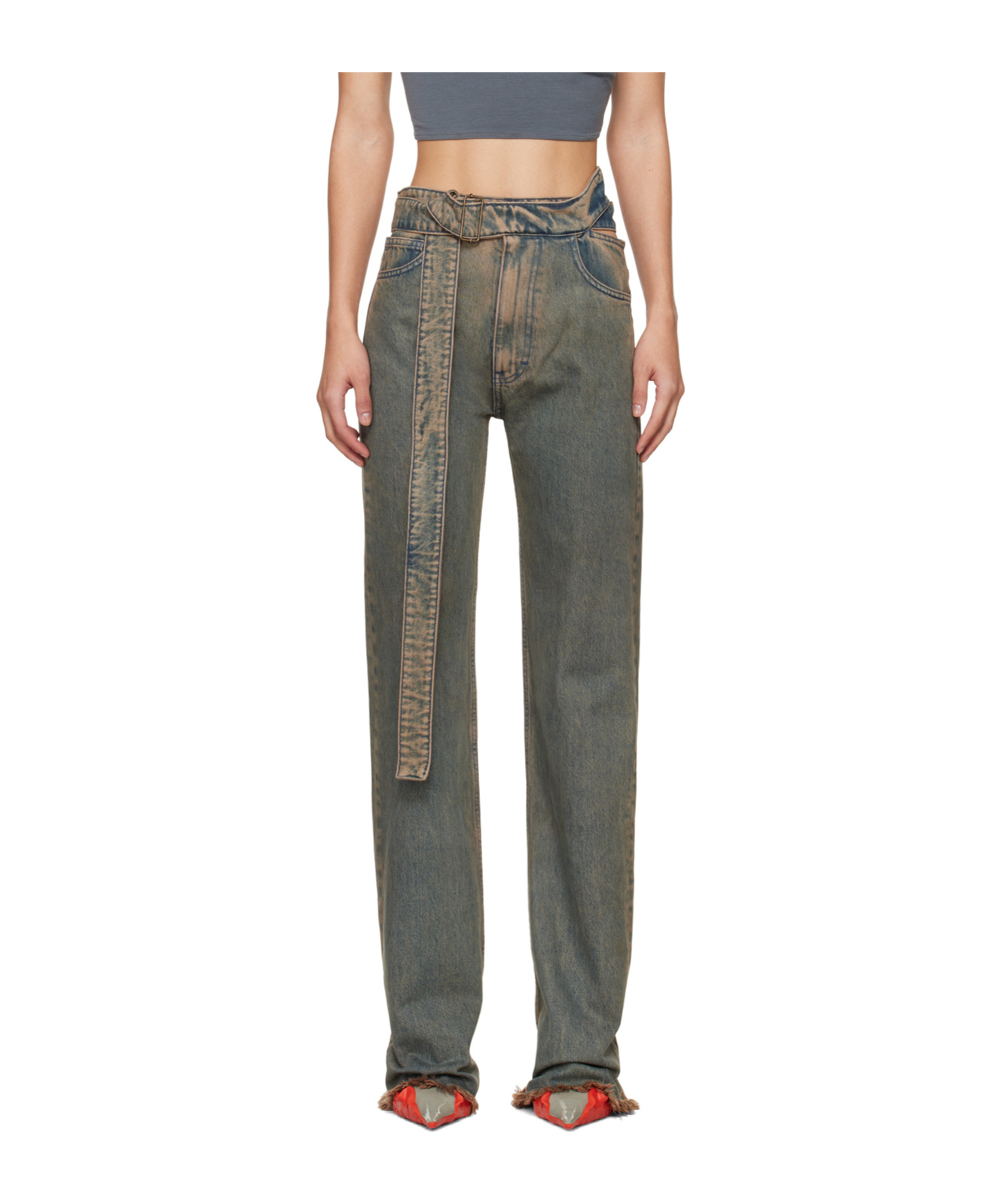 Jade Cropper Wrap Belt Straight-leg Jeans