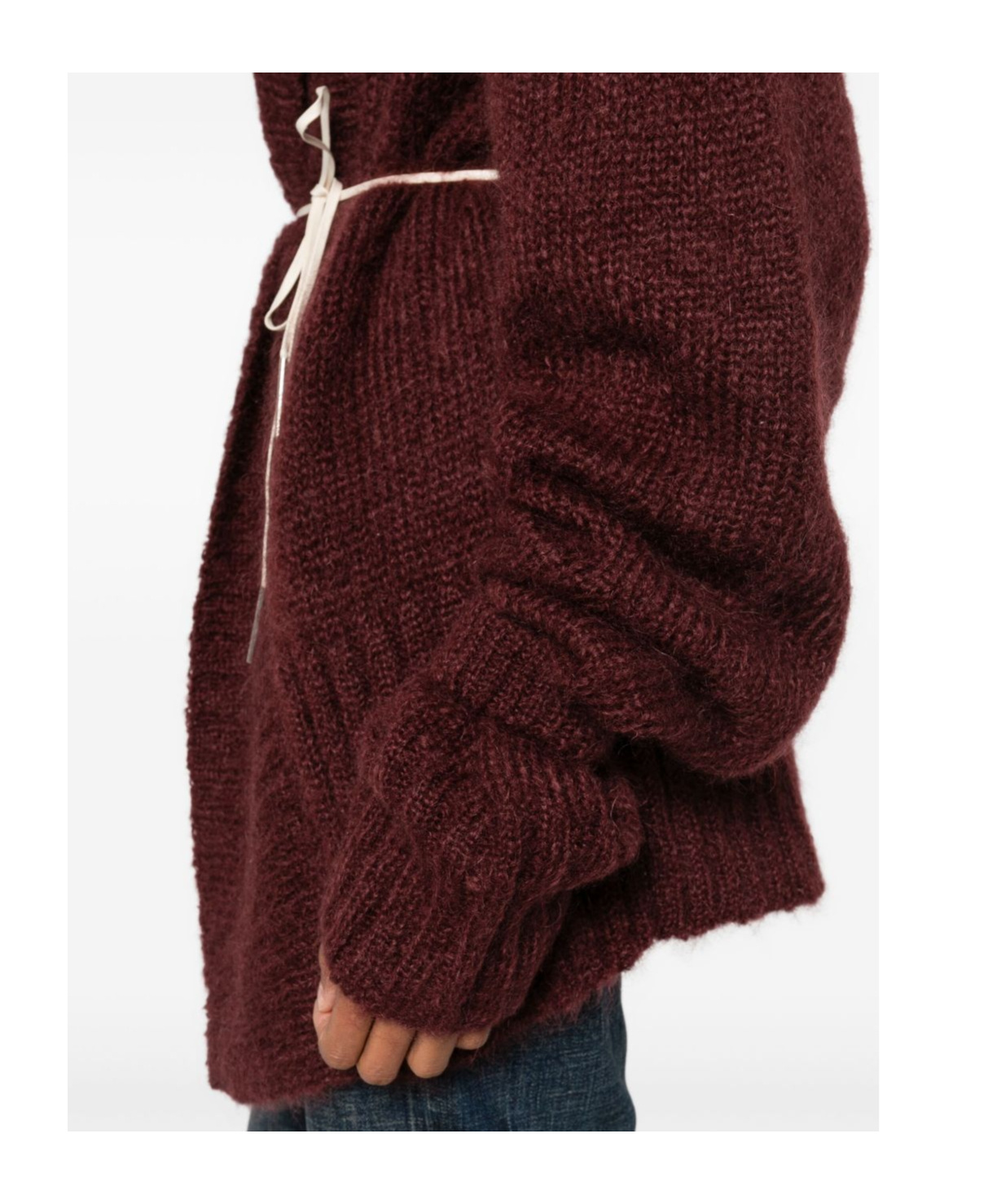 Dries Van Noten Open Front Chunky Knit Cardigan With Belt In Burgundy