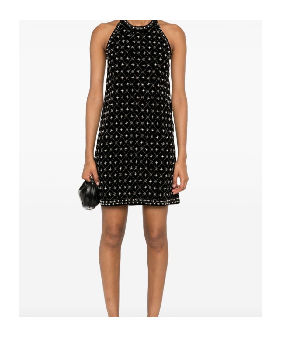 Shop Twinset Crystal-embroidered Velvet Mini Dress In Black