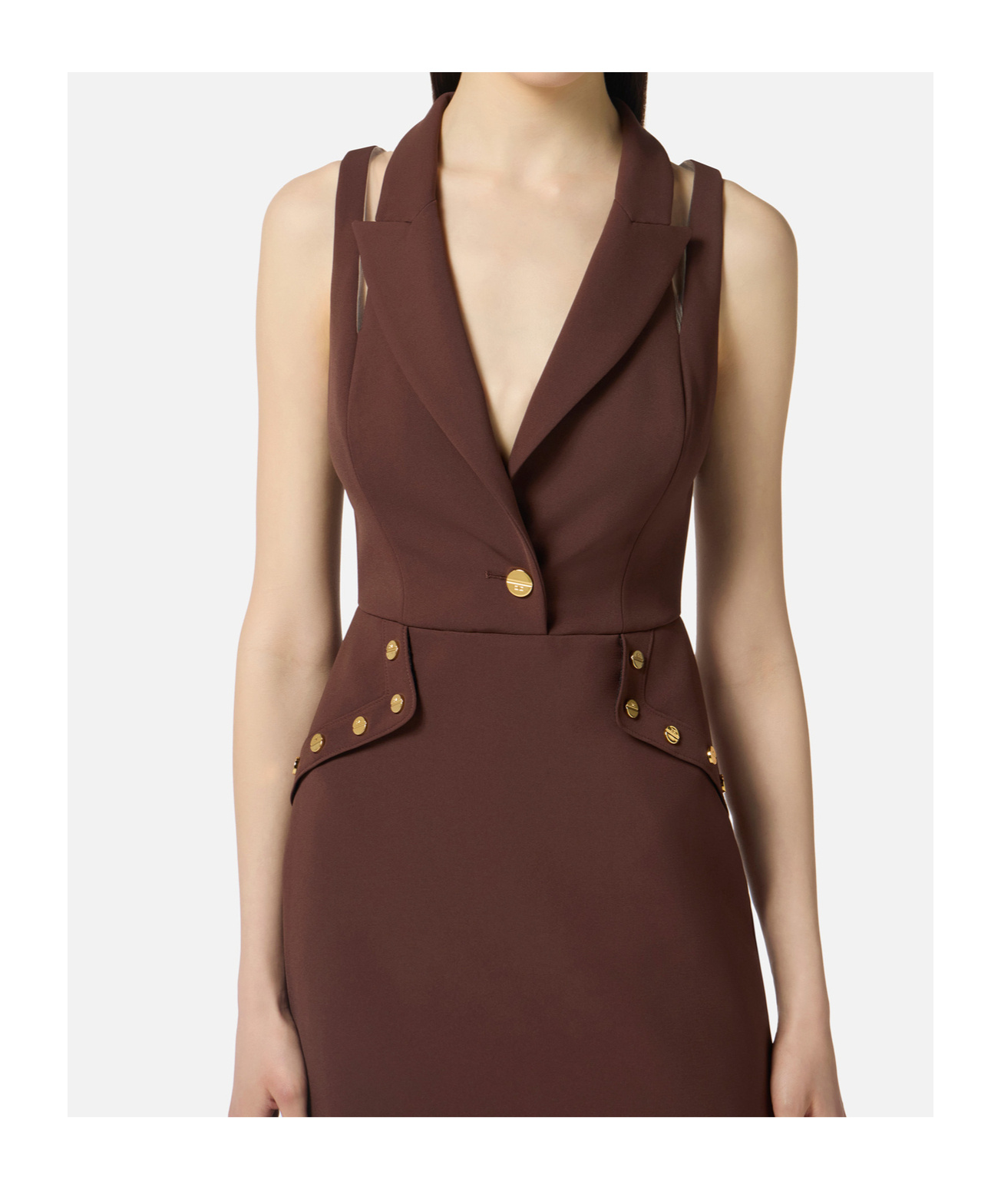Elisabetta Franchi Mini Dress In Double Layer Crêpe Fabric With Jewel Buttons In Red