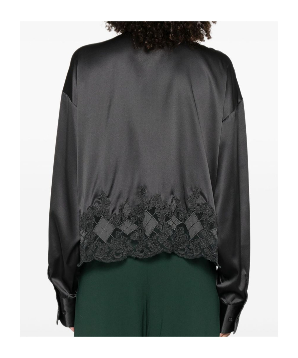 Ermanno Scervino Silk Shirt With Lace Trim In Black