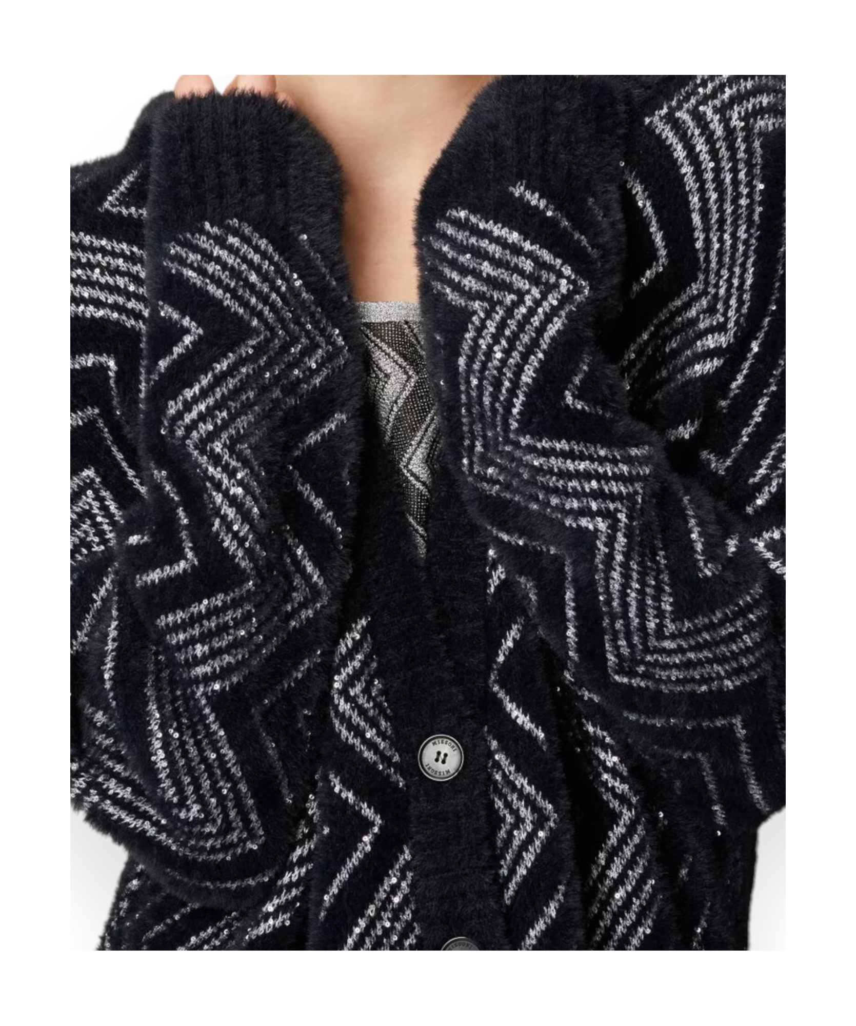 Missoni Maxi Cardigan Base Black/zigzag White In Black
