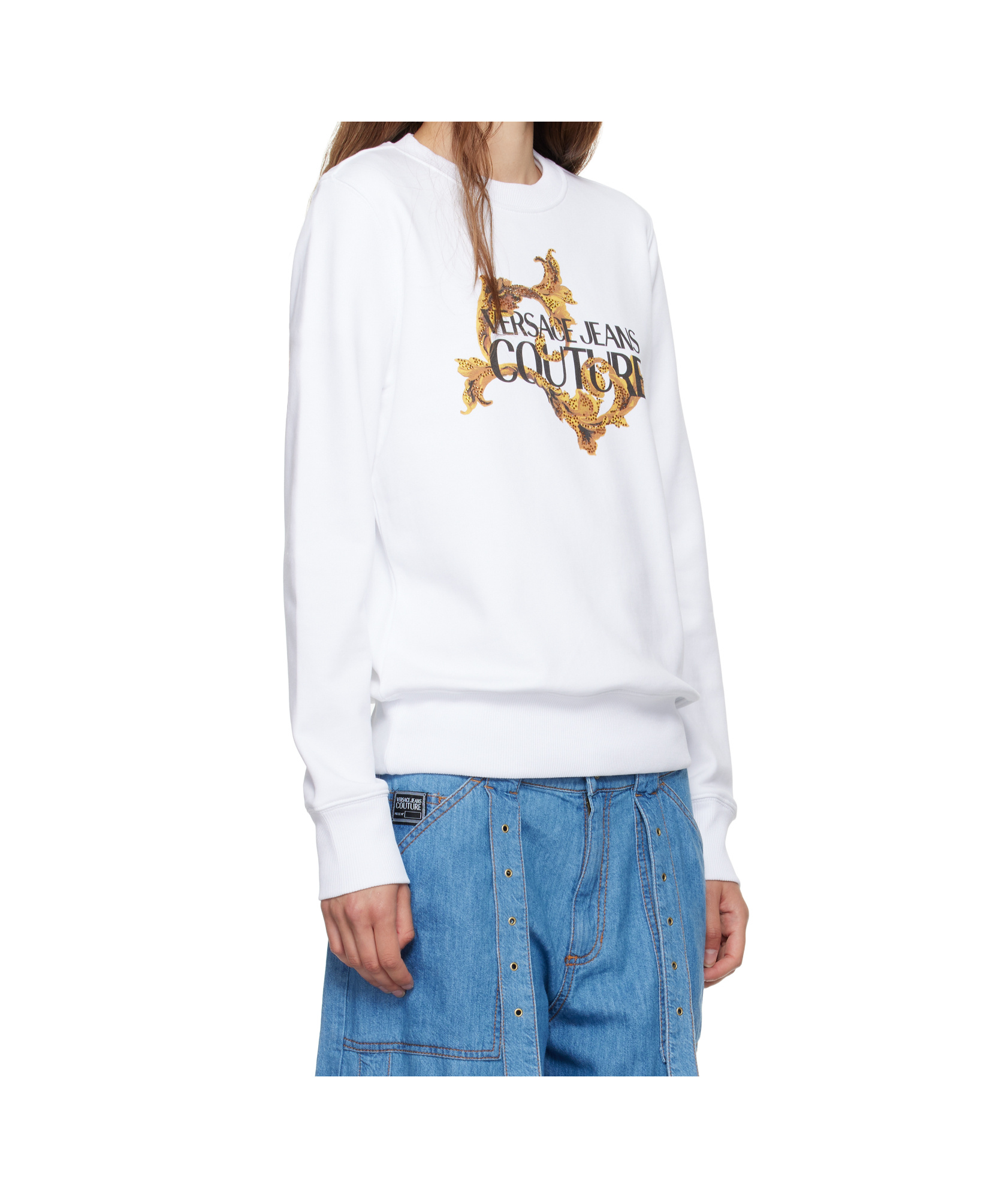 Versace Jeans White Screen-printed Sweatshirt In White