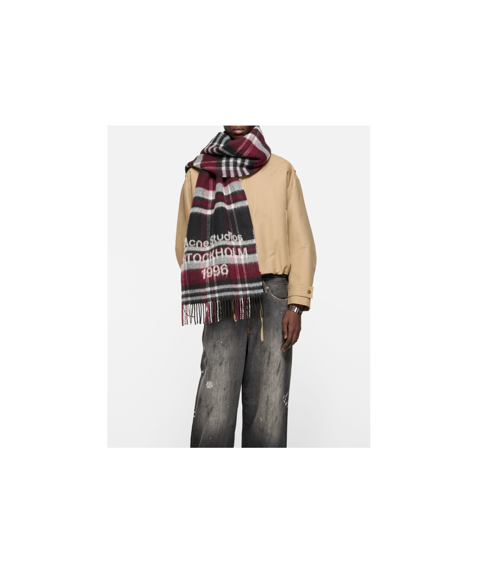 Acne Studios Women Multicolor Scarf With Fringed Hem And All-over Check Motif In Wool Woman In Multi