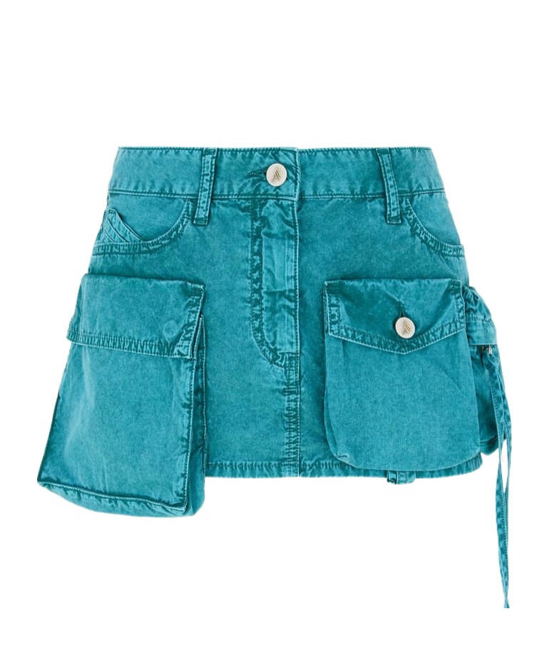 Attico Mini Skirt With Distressed Finish And Pockets In Green