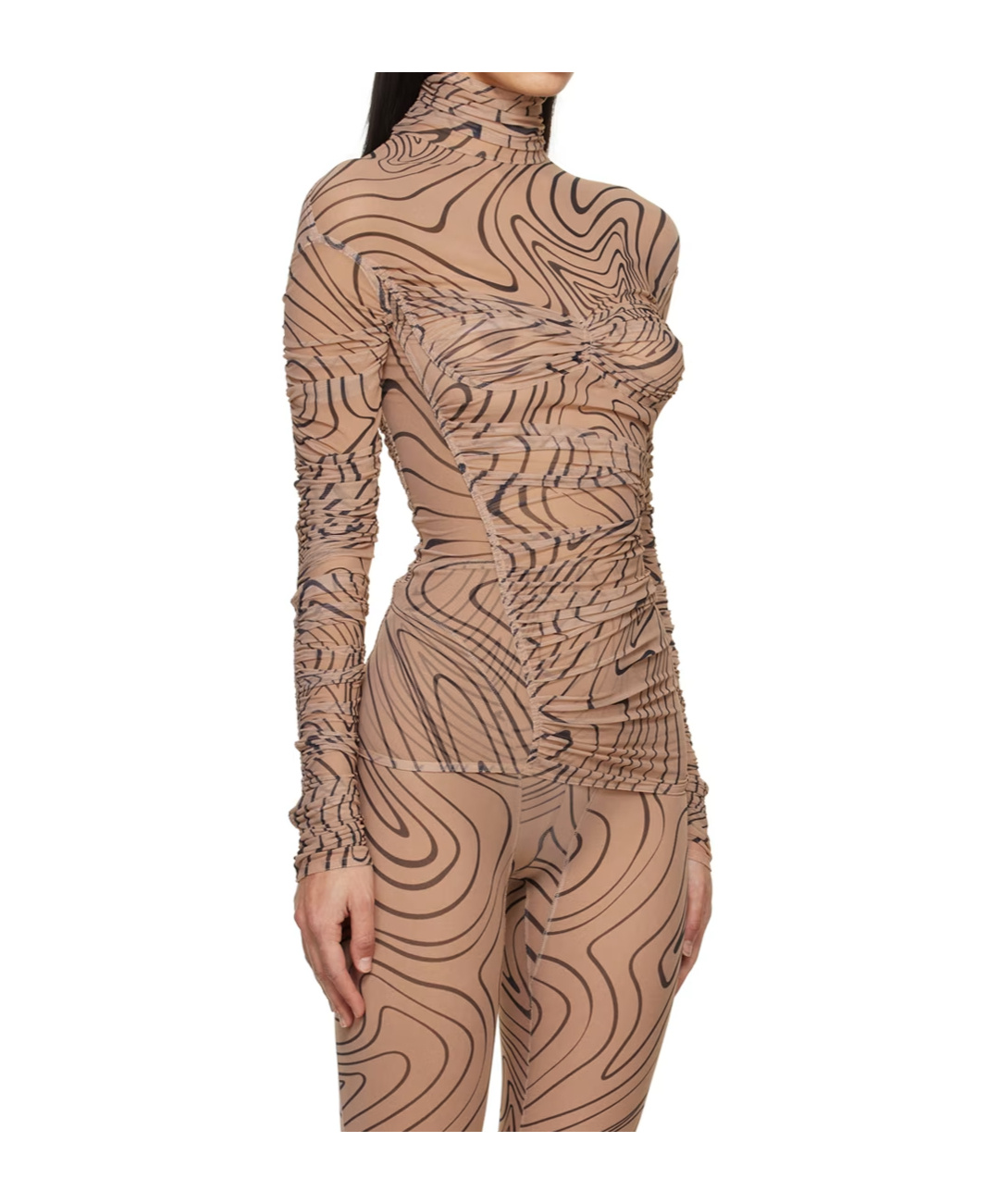 Mugler Beige Printed Turtleneck In Brown