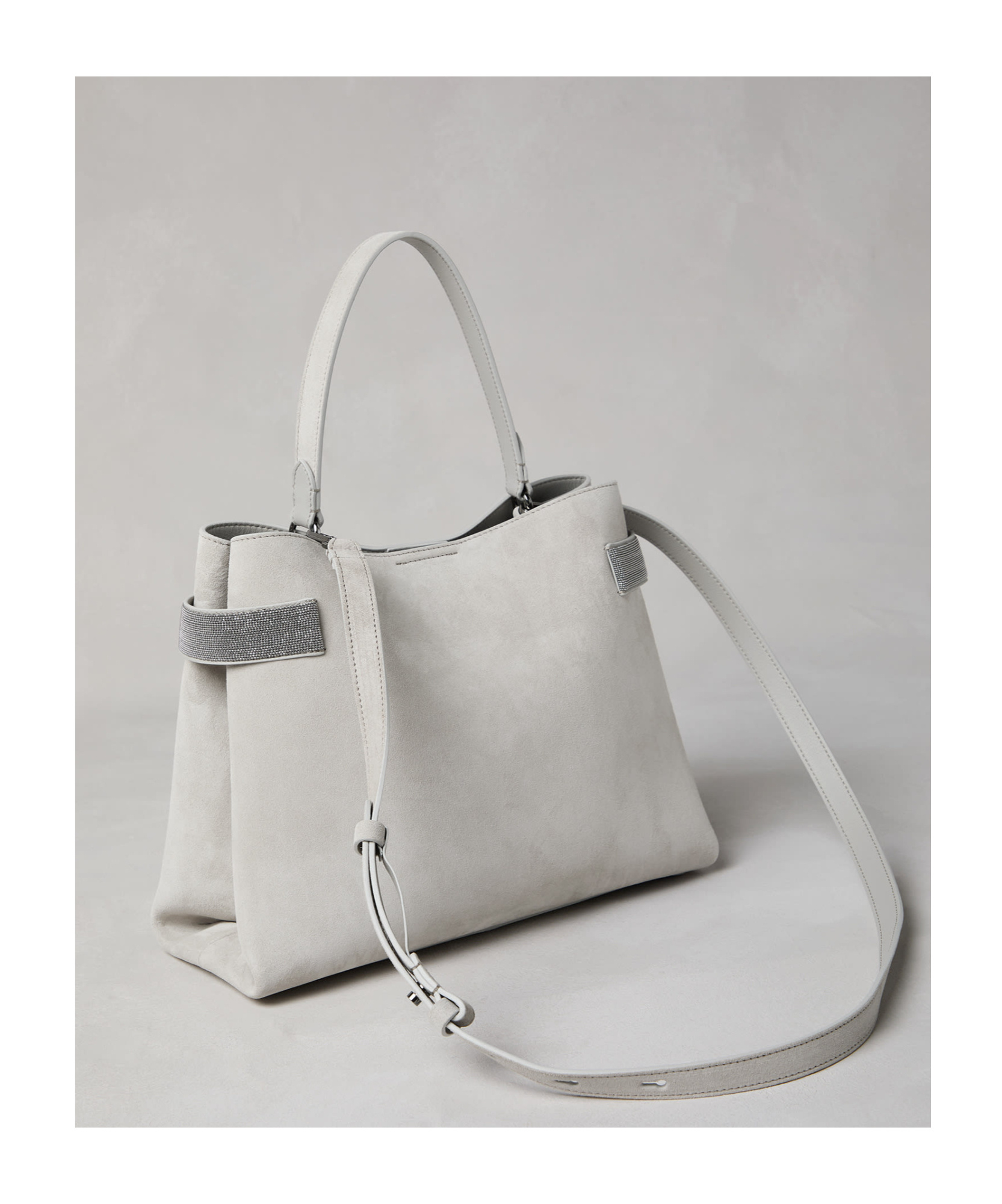 Brunello Cucinelli Monili-chain Suede Tote Bag In Gray