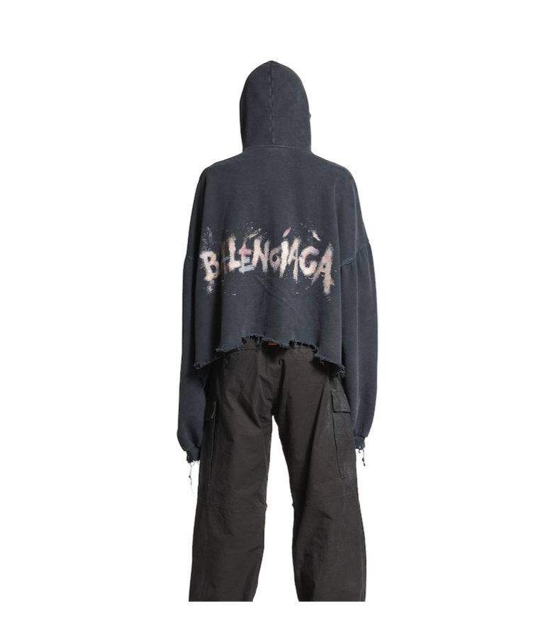 Balenciaga Nail Polish Cropped Hoodie In Faded Black In Faded Black