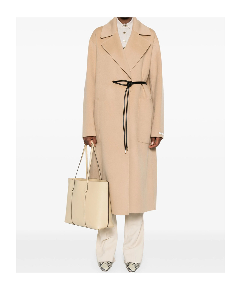 Sportmax Long Length Belted Coat With Notched Lapels In Nude