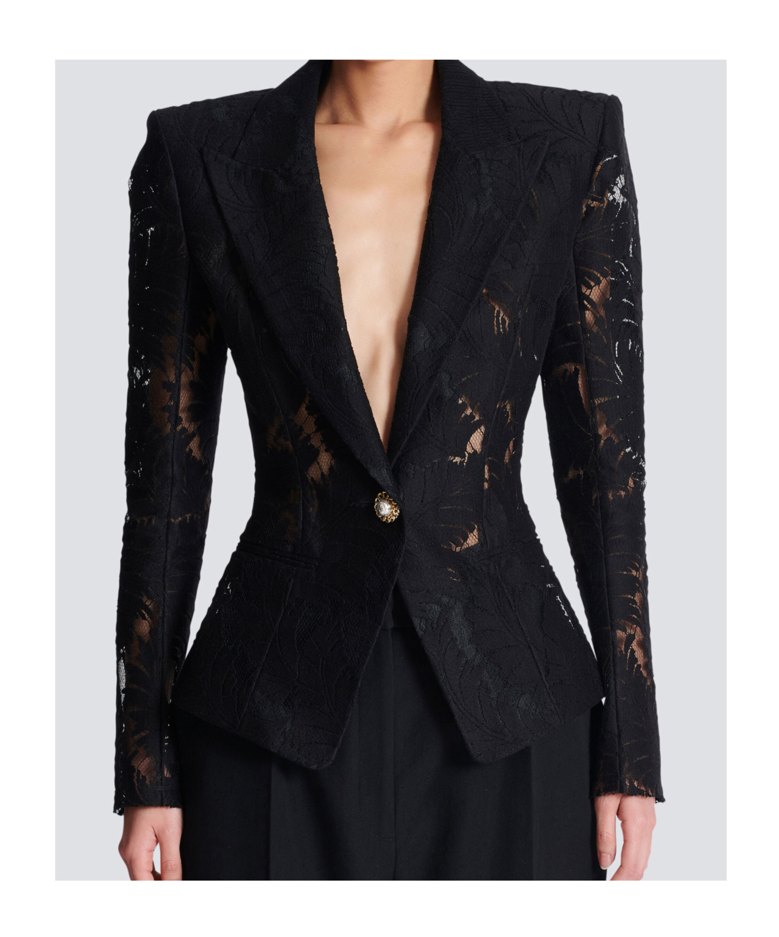 Balmain 1-button Fitted Lace Jacket In Black