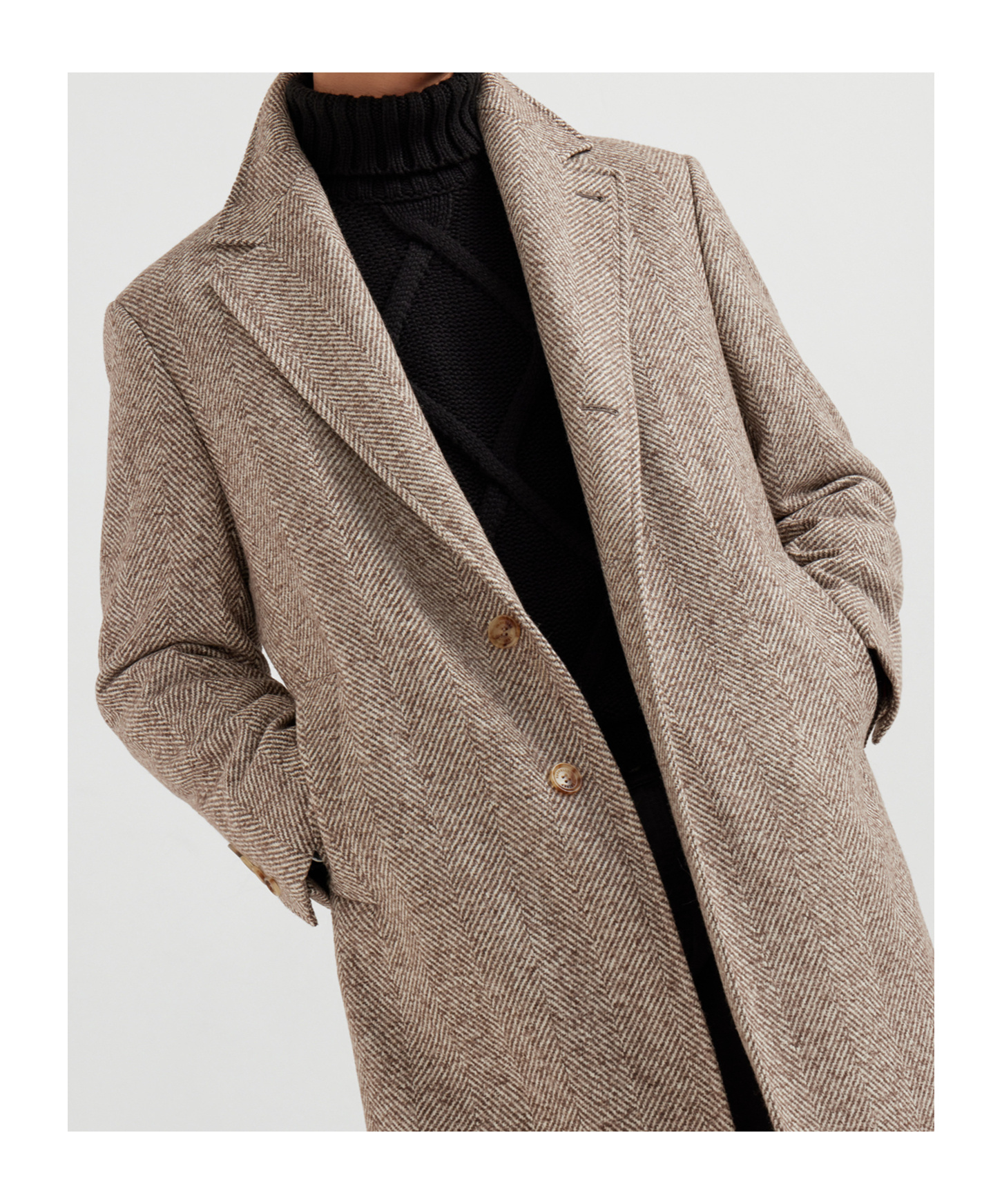 Brunello Cucinelli Chevron-pattern Single-breasted Coat In Multi