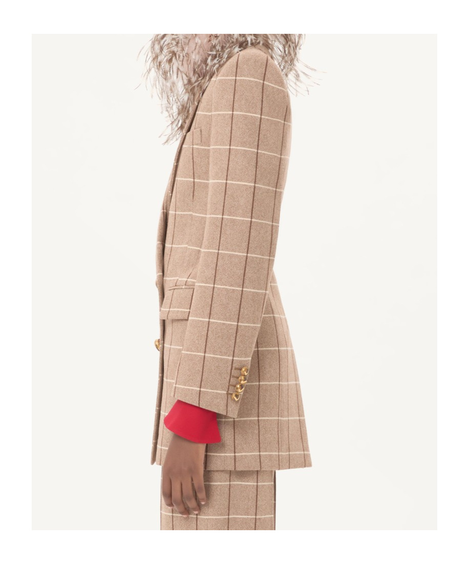 Valentino Windowpane-check Double-breasted Blazer In Brown