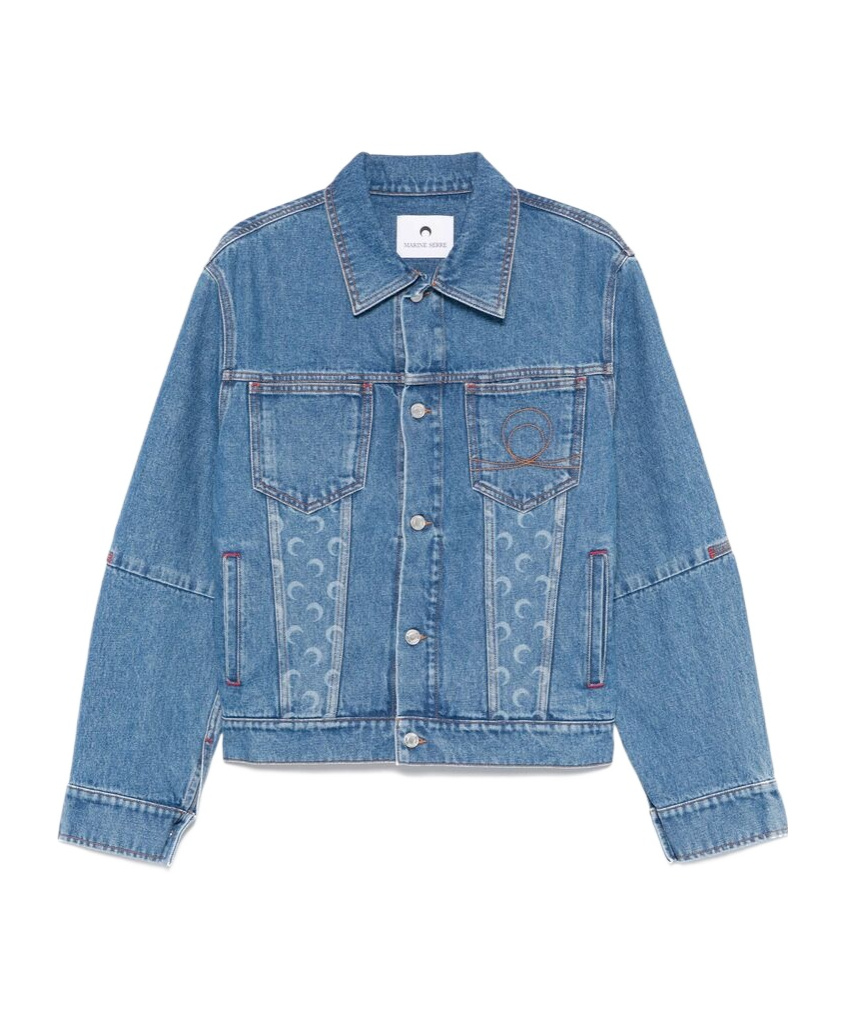 Marine Serre Structured Denim Jacket Featuring Chest Pockets In Blue