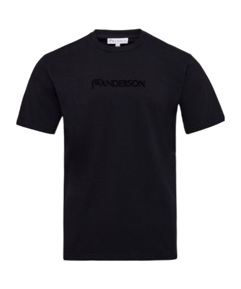 Jw Anderson Men Black Crewneck T-shirt With Logo Lettering Embroidery On The Front In Cotton Man In Black