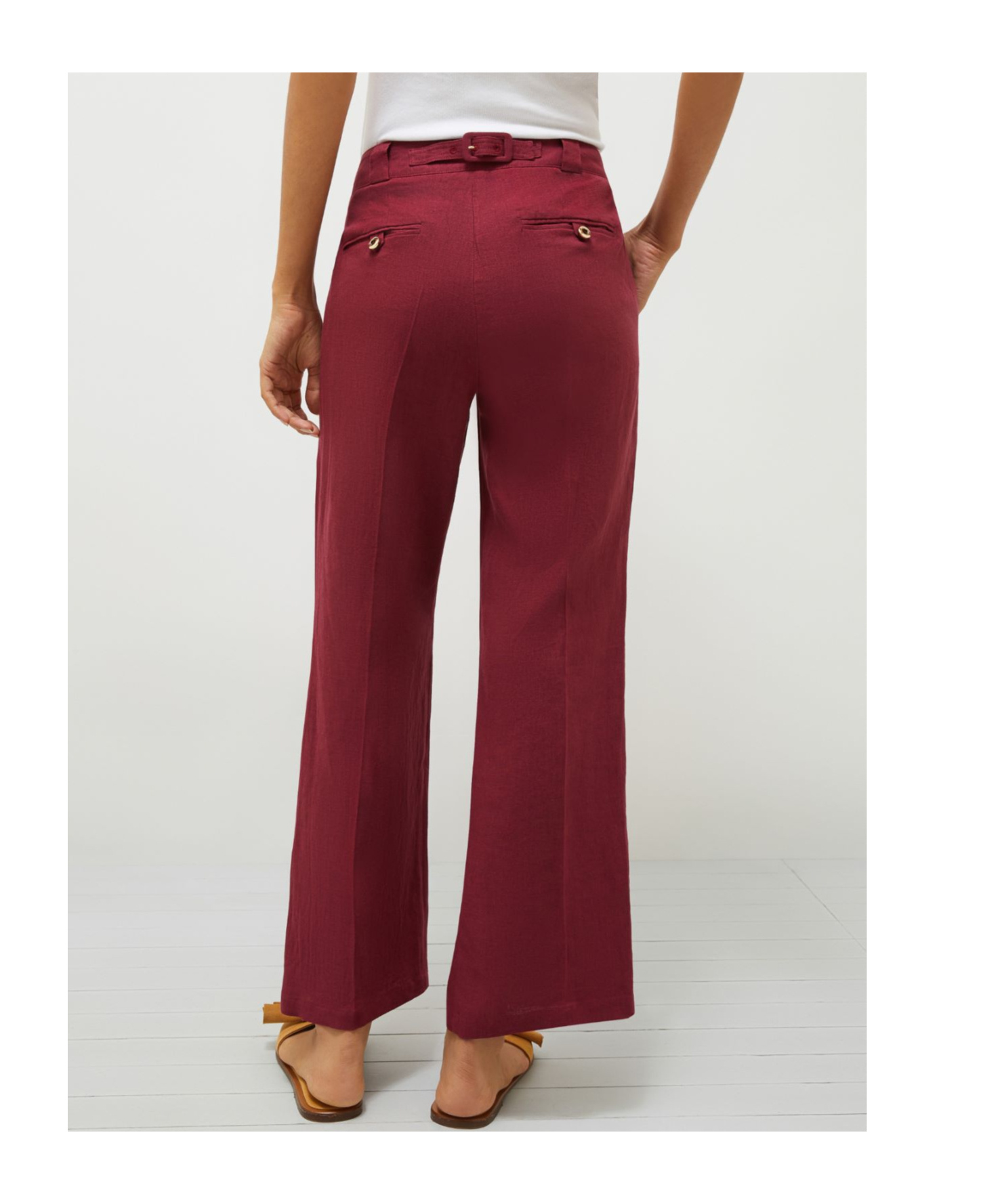 Marella Flared Linen Trousers In Bordeaux
