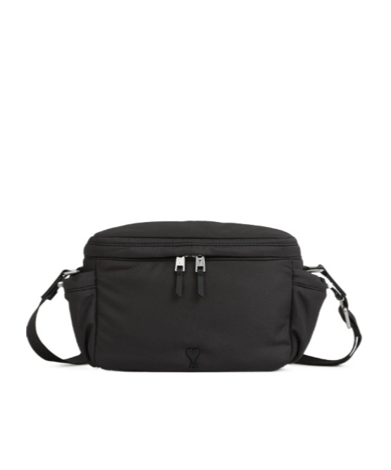 Ami Alexandre Mattiussi Messenger Bag In Padded Nylon Canvas Crossbody Bags Black In Black
