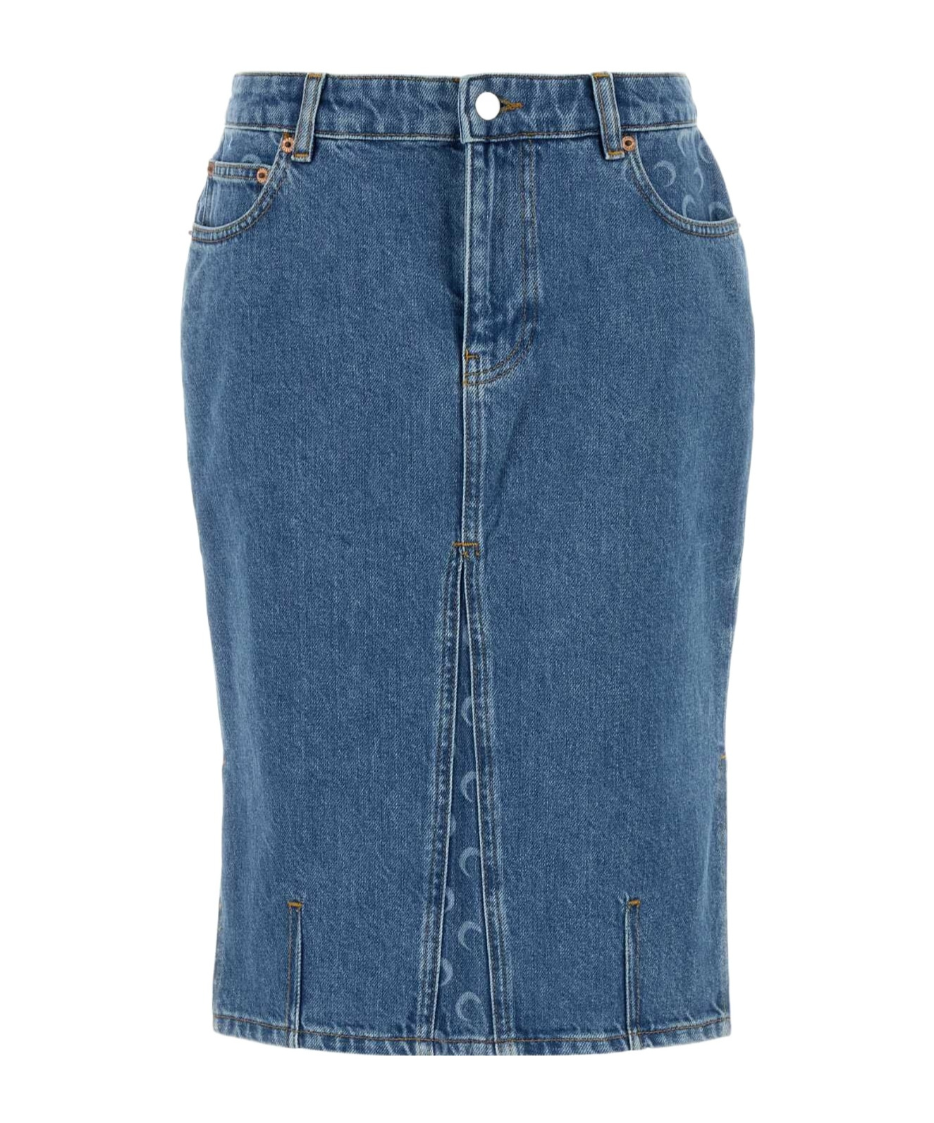 Marine Serre Denim Skirt Featuring Back Pockets And Belt Loops In Blue