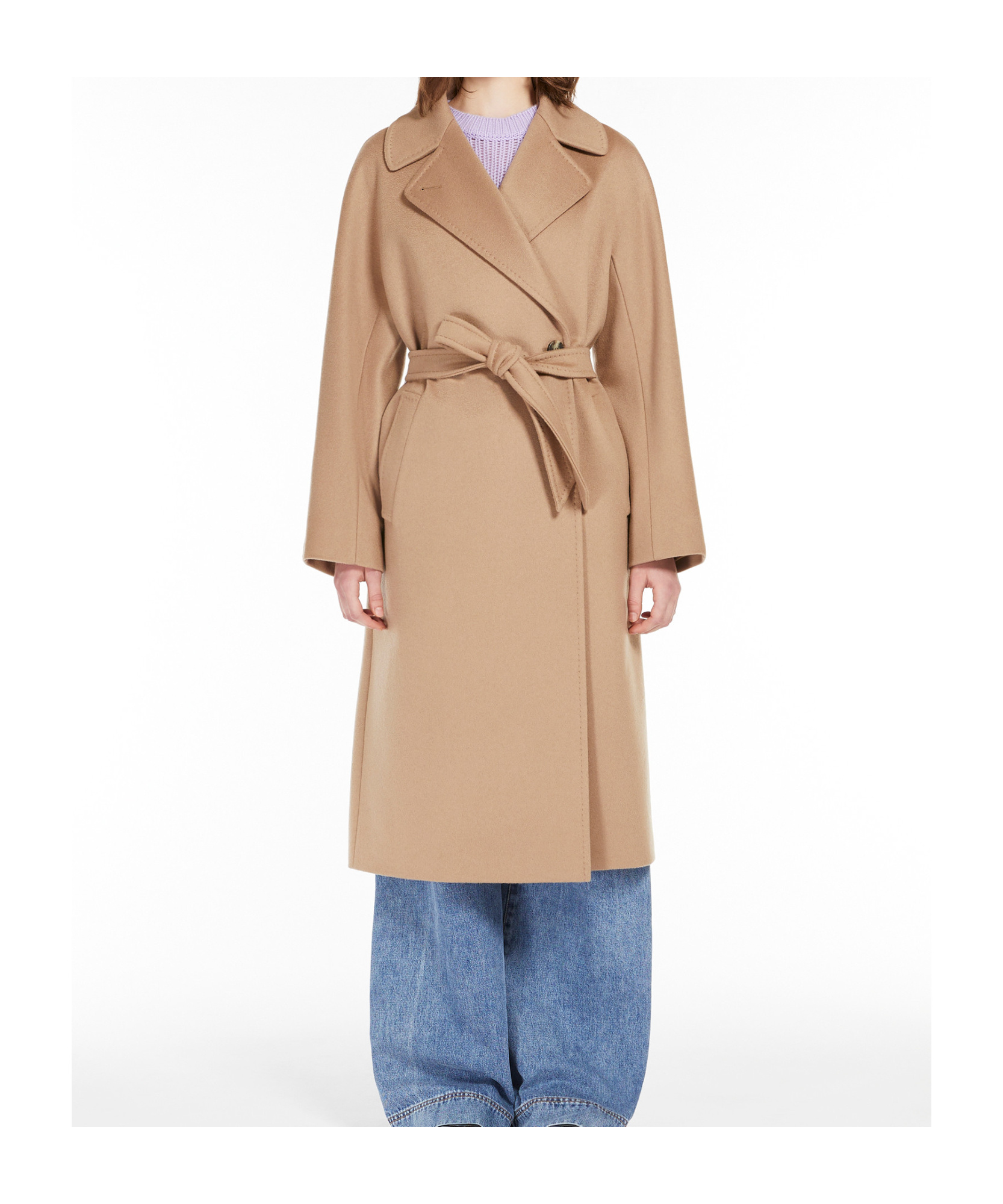 Weekend Max Mara Cascia Cashmere Coat With Belt In Nude