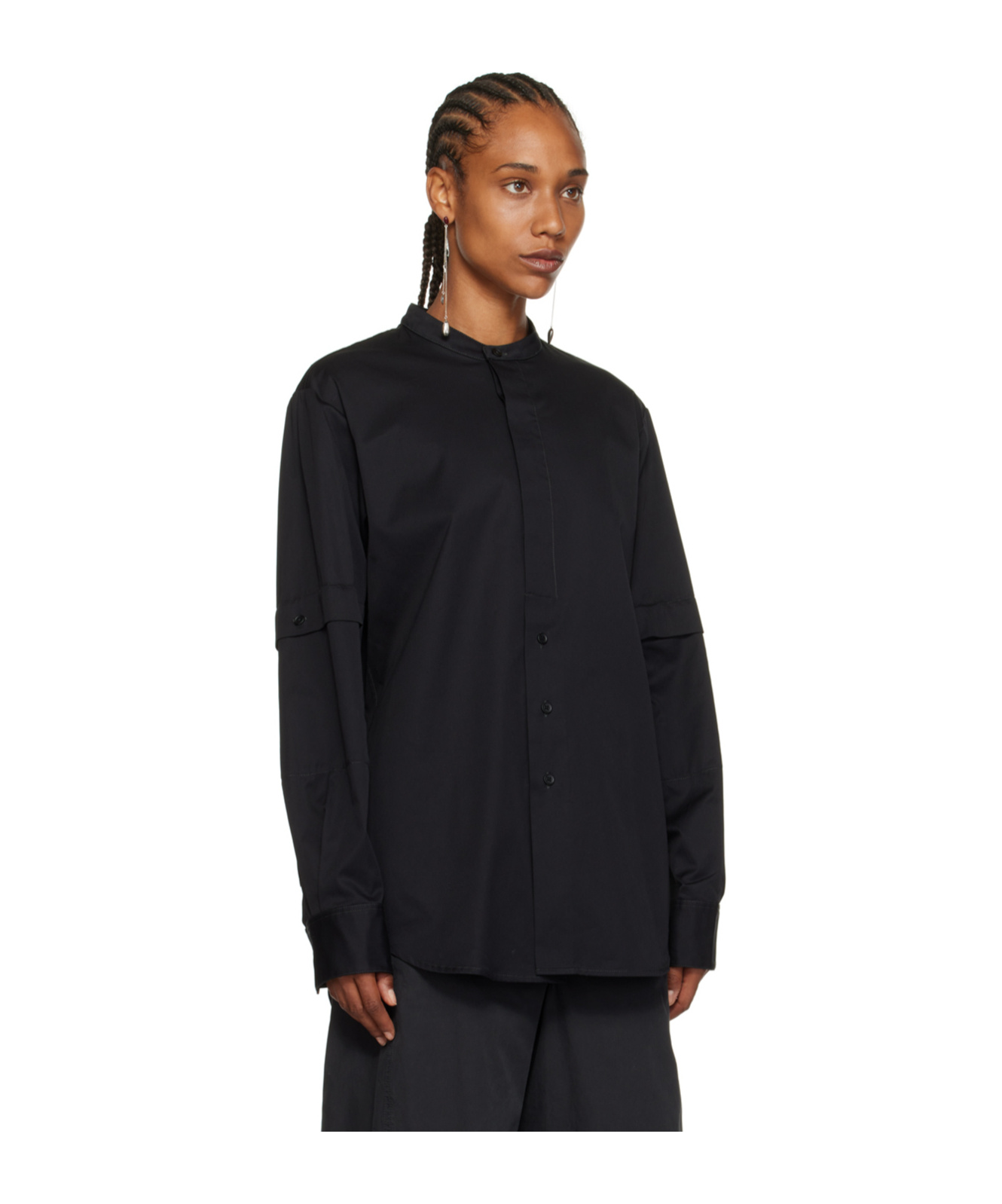 Lemaire Long-sleeved Shirt With Vertical Collar In Black