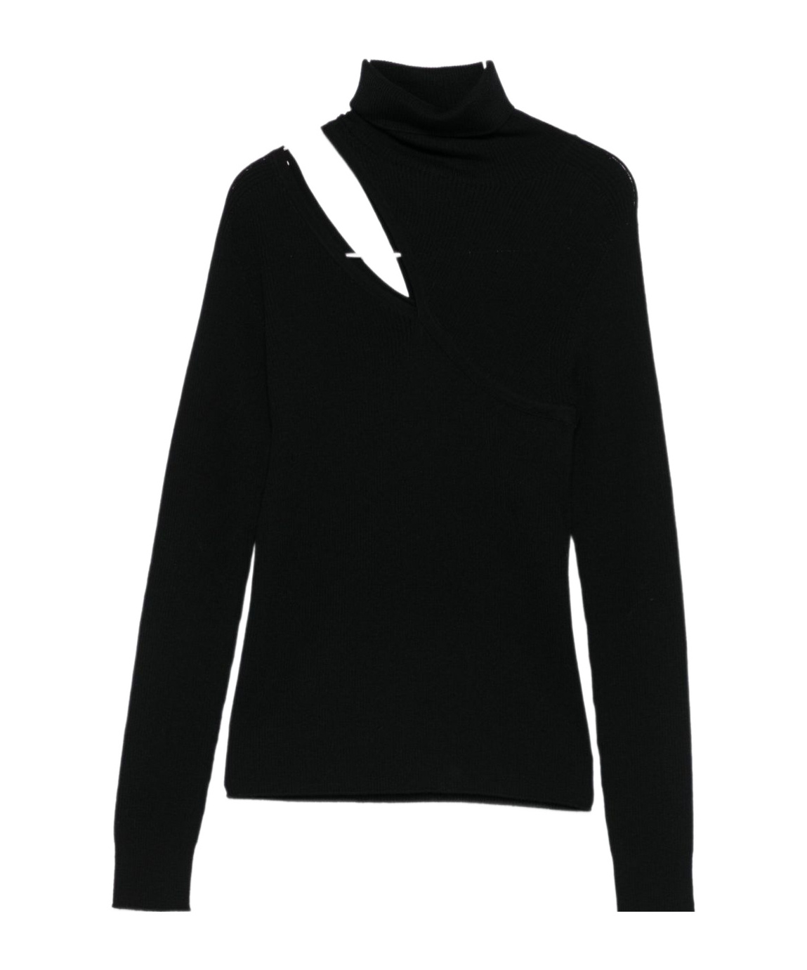 D Exterior Asymmetrical Cut-out Black Wool Sweater In Black