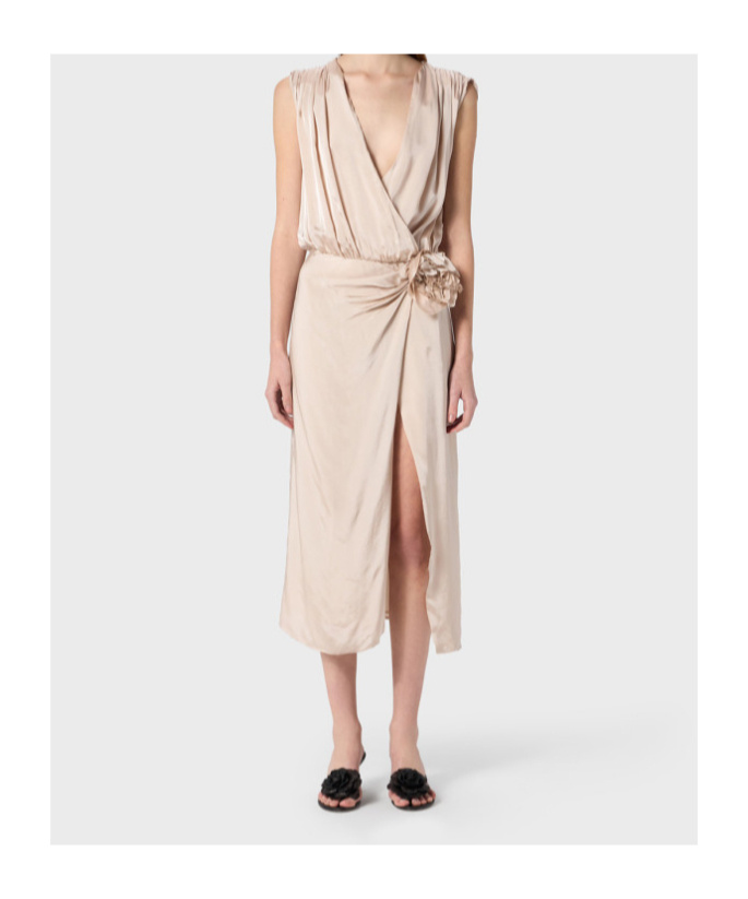 Blumarine Midi Dress In Twill With 3d Flower In Pink