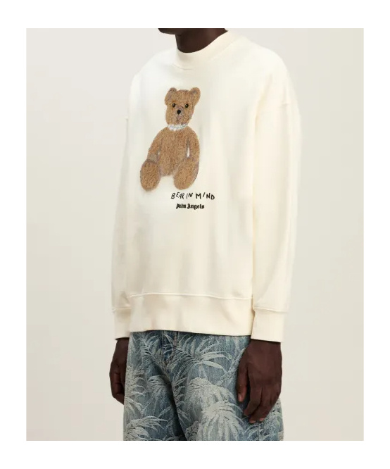 Palm Angels Cotton Crew Neck Sweatshirt With Teddy Bear Motif In White