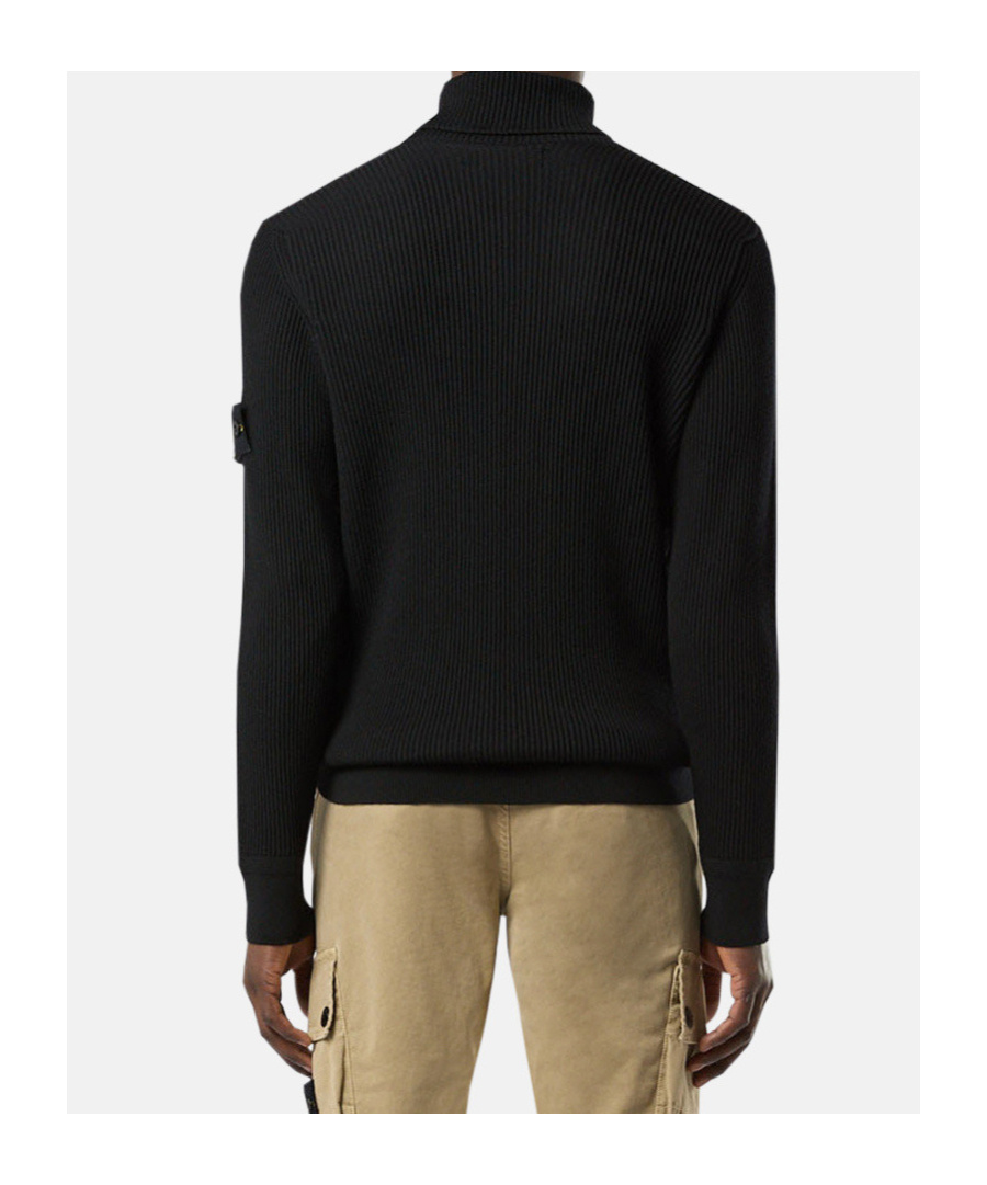Stone Island Turtleneck Jumper With Finely Ribbed Trims In Black