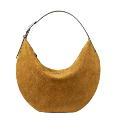 Tory Burch Balloon T-monogram Suede Shoulder Bag In Brown