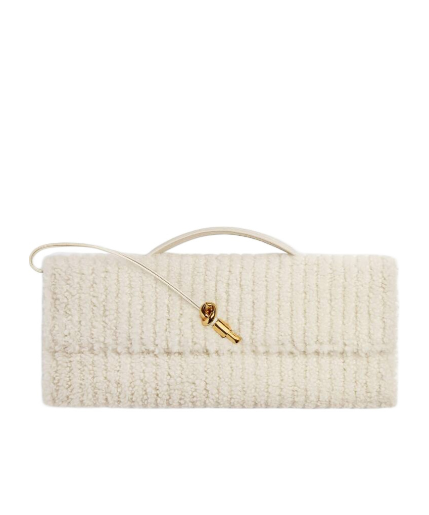 Bottega Veneta Shearling Andiamo Clutch Bag In Brown