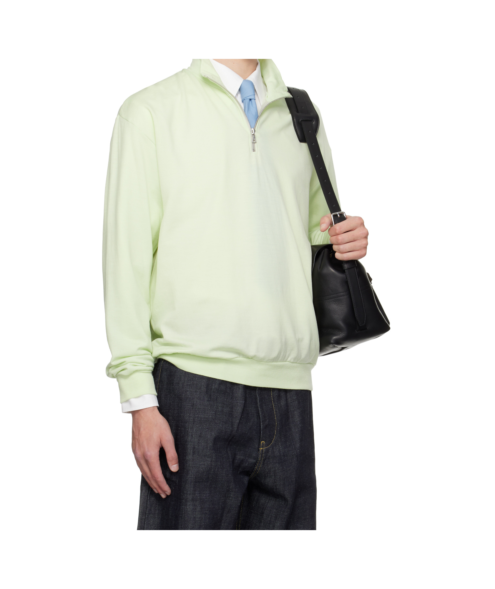Auralee Green Light Wool Sweat Half Zip Sweatshirt In Green