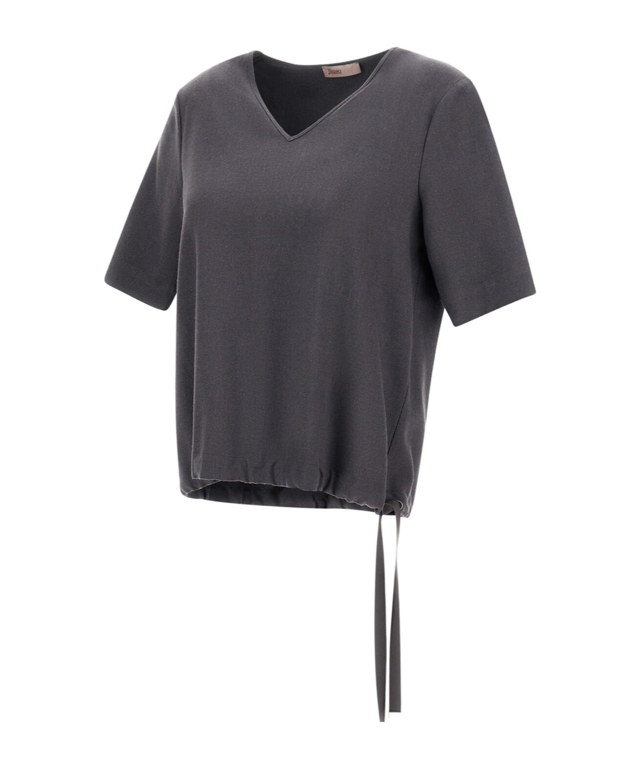 Herno Mc Top Anthracite V-neck Tied Waist In Black