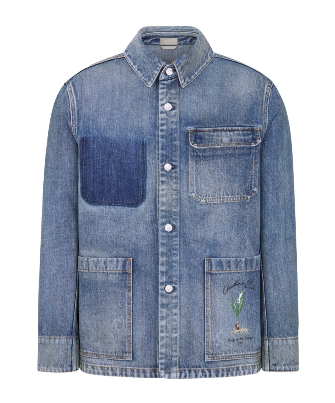 Dior Long-sleeved Denim Coat In Blue
