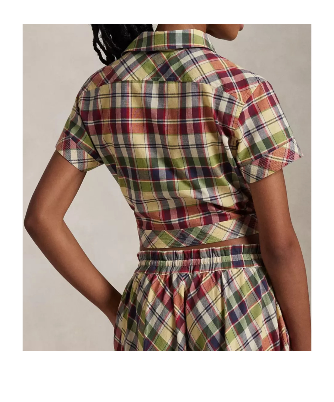 Shop Polo Ralph Lauren Cropped Plaid Tie-front Top In Multicolor