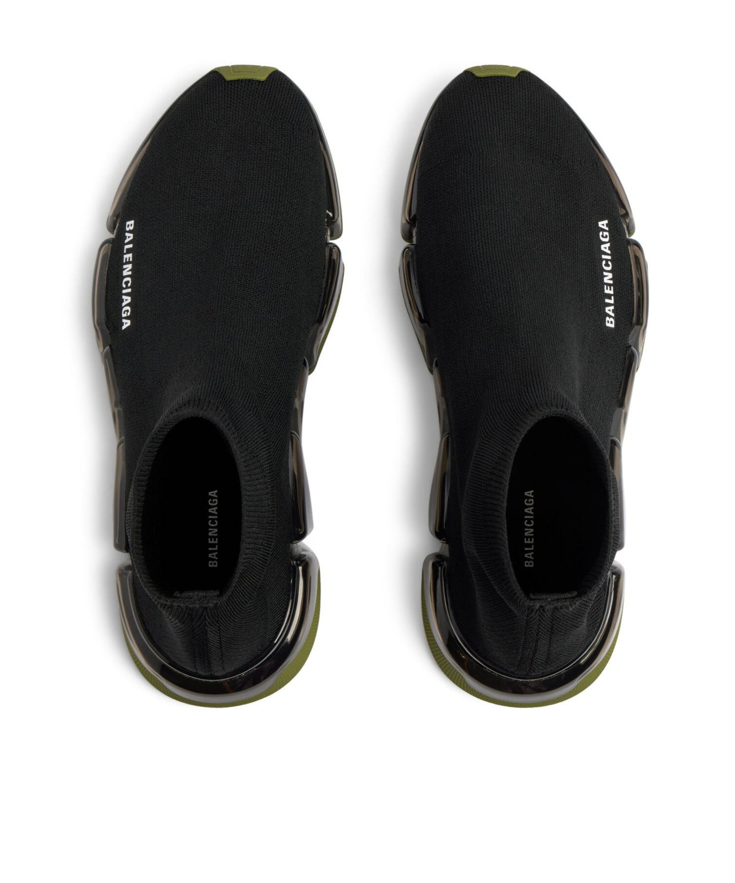 Balenciaga Men's Speed 2.0 Full Clear Sole Recycled Knit Sneaker In Black/khaki In Black