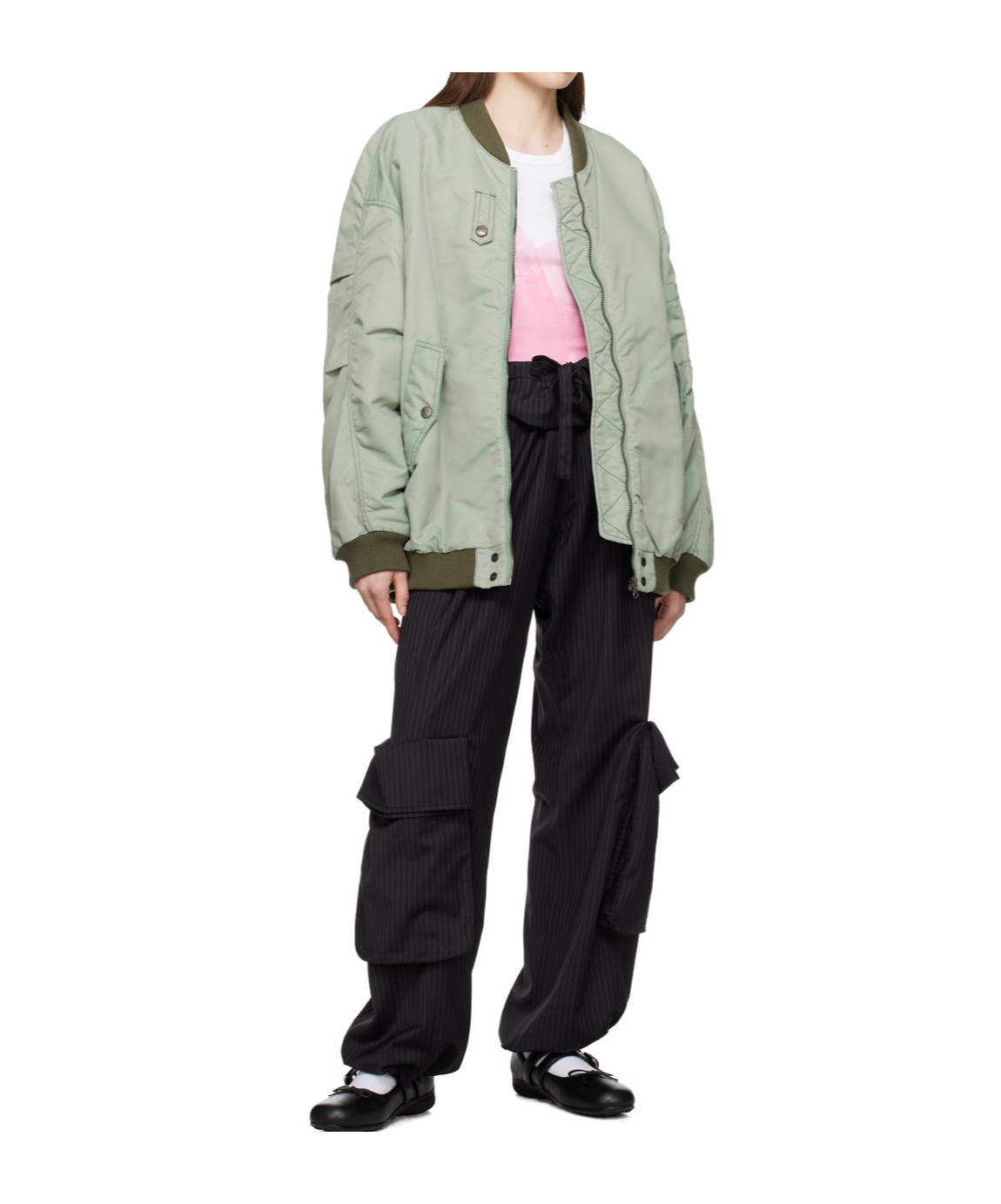Open Yy Oversized Bomber Jacket In Green