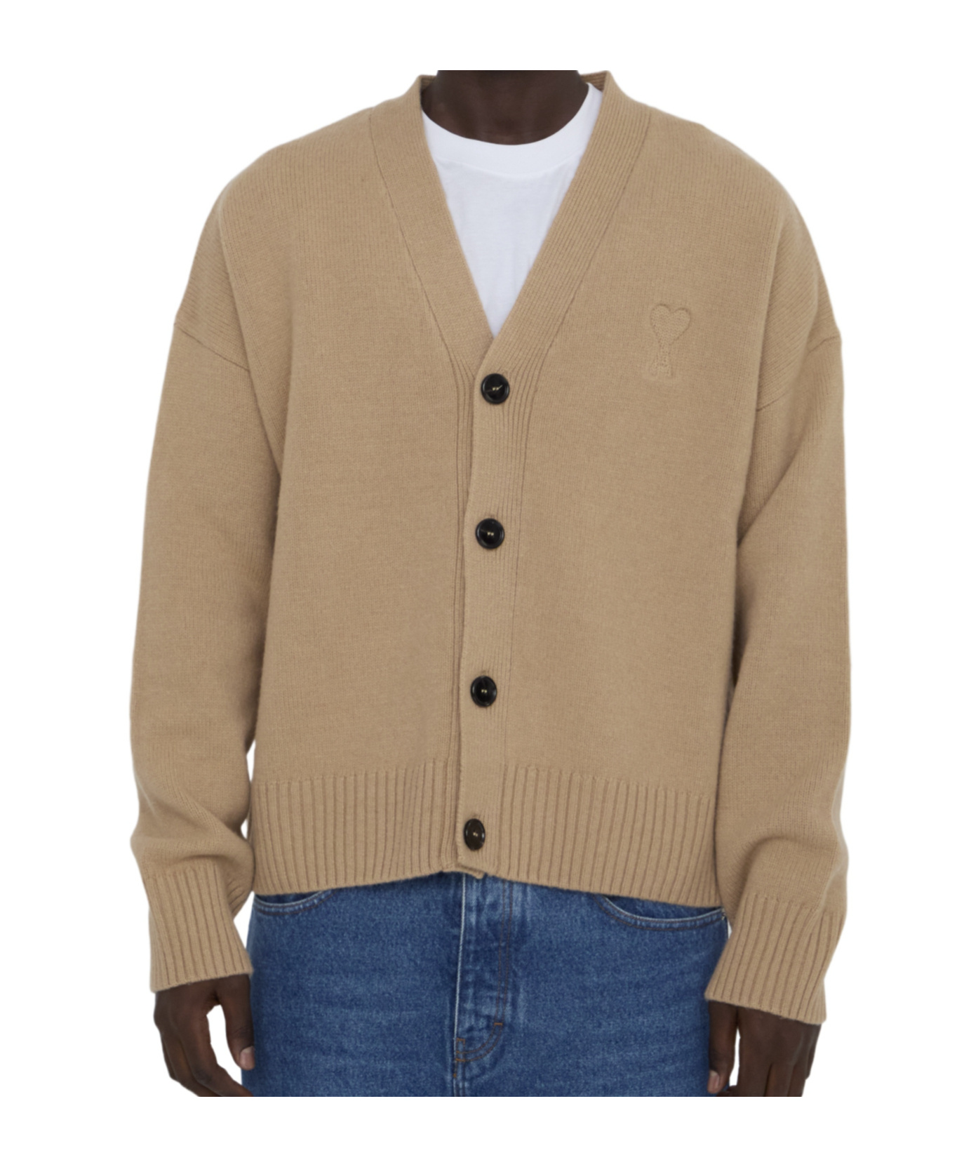 Ami Alexandre Mattiussi Ami Paris Ami De Coeur Buttton-up Cardigan In Nude