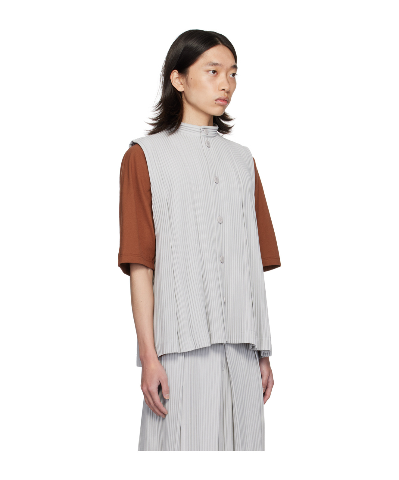 Issey Miyake Gray Tucked Vest In White