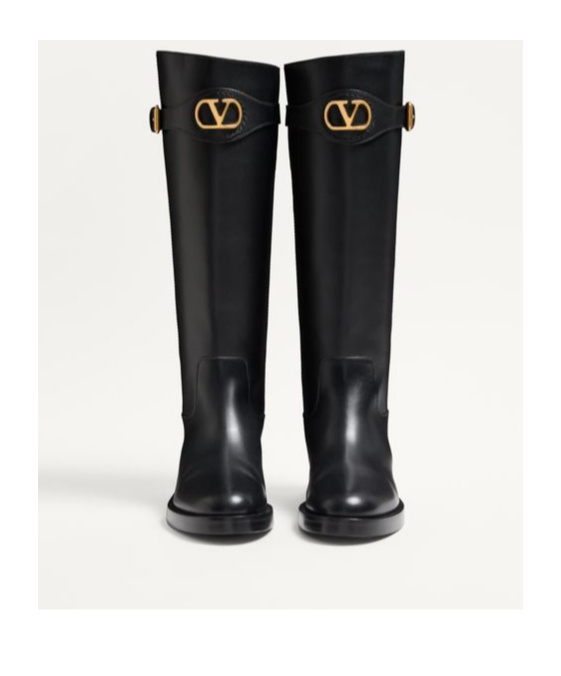Valentino Garavani Vlogo Signature Calfskin Boot 30mm Woman Black 38.5 In Black
