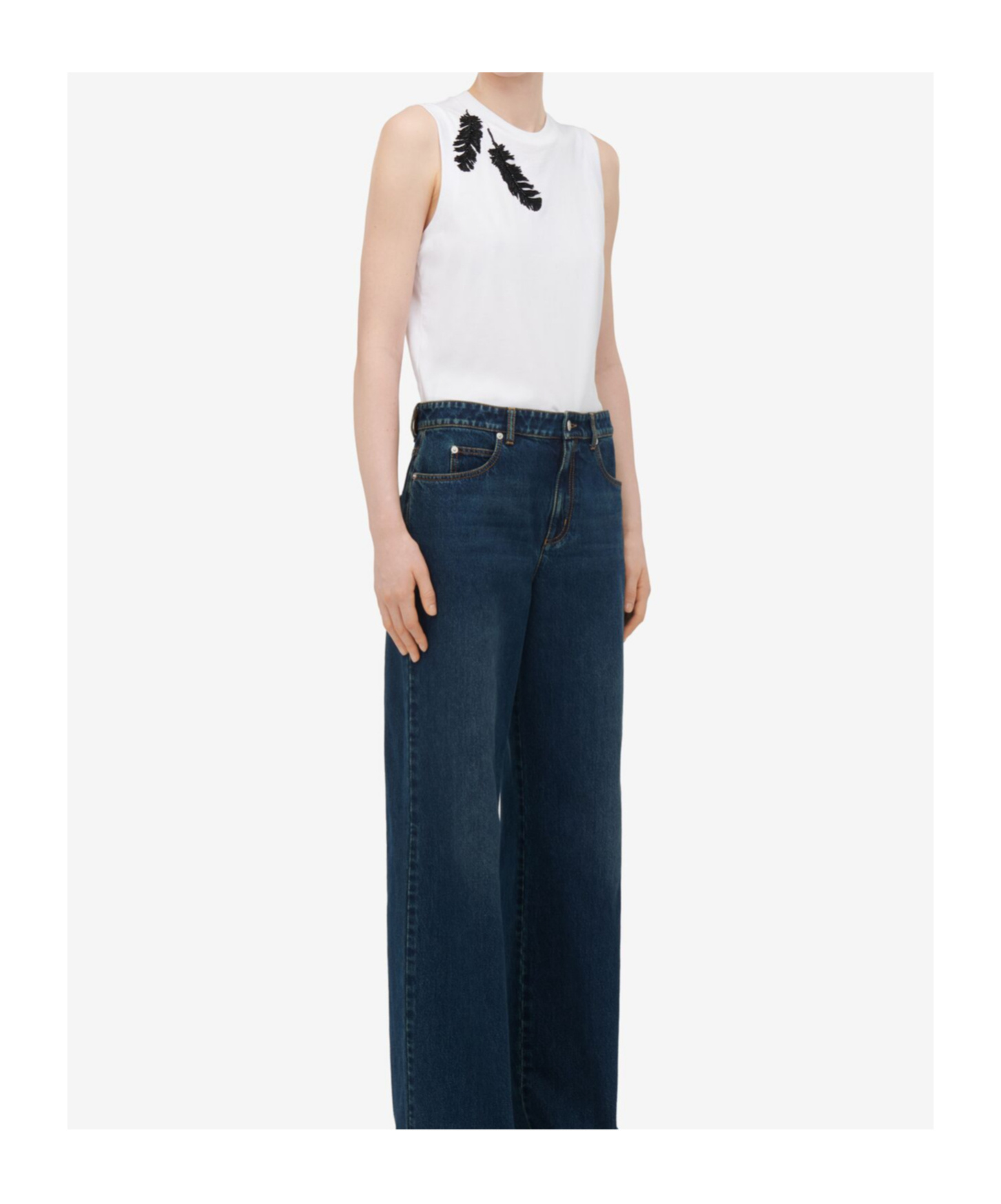 Alexander Mcqueen Embroidered Cotton Jersey Top In White
