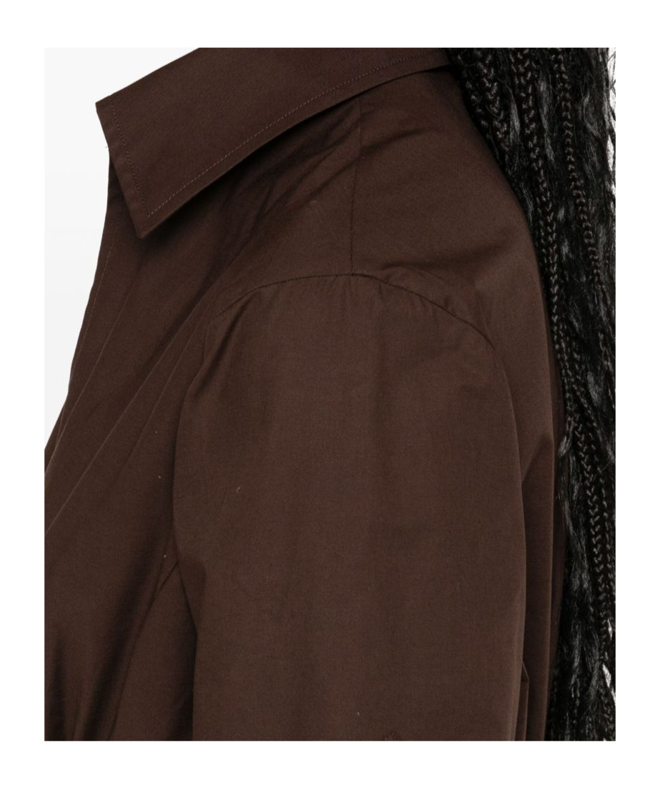 Seventy Chocolate Brown Popelin Dress With Pleat Detailing And Side Slits In Black