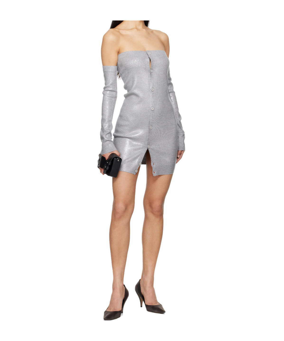 Mm6 Maison Margiela Gray Plastified Knit Minidress