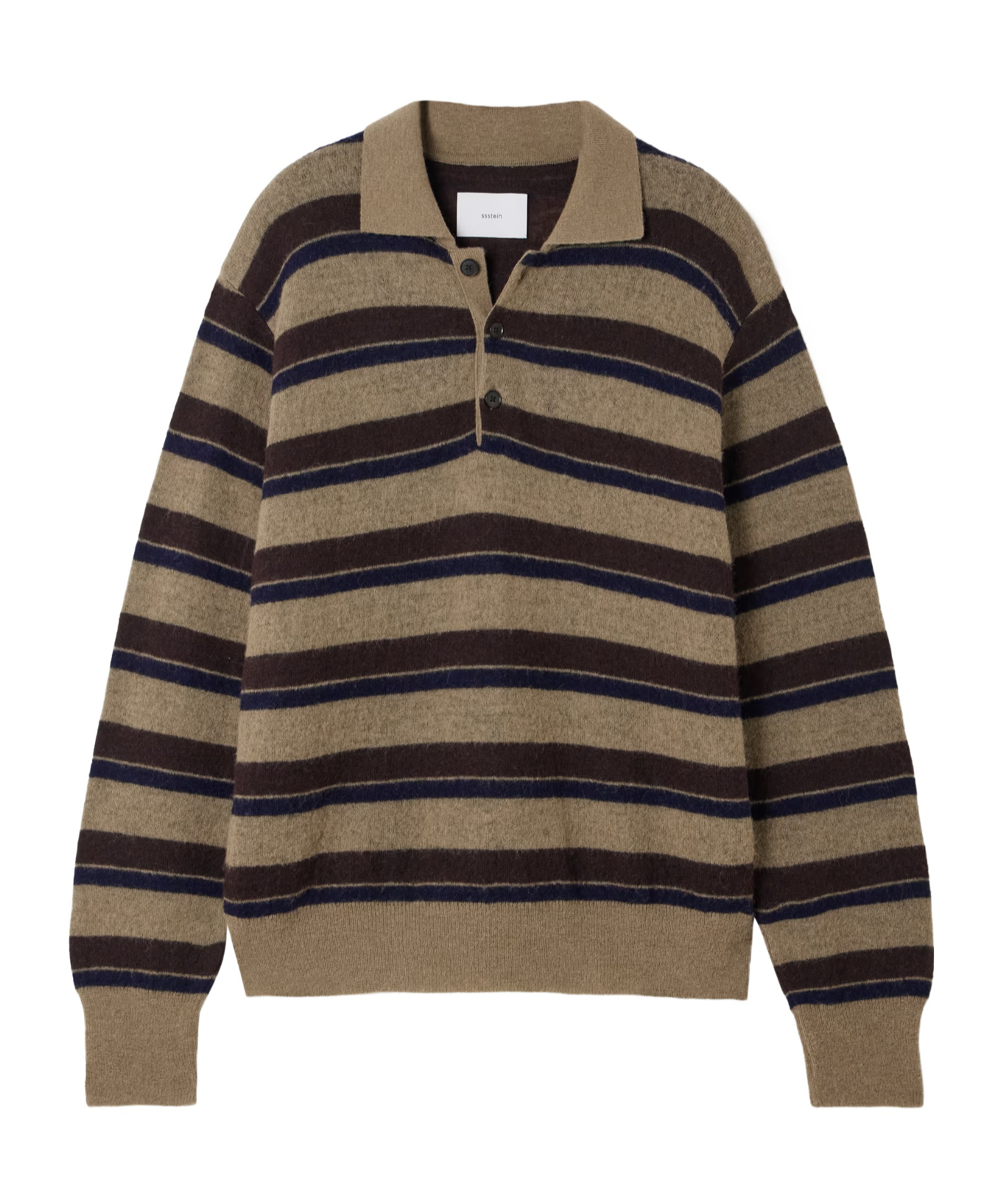 Ssstein Striped Brushed Knitted Polo Sweater In Brown
