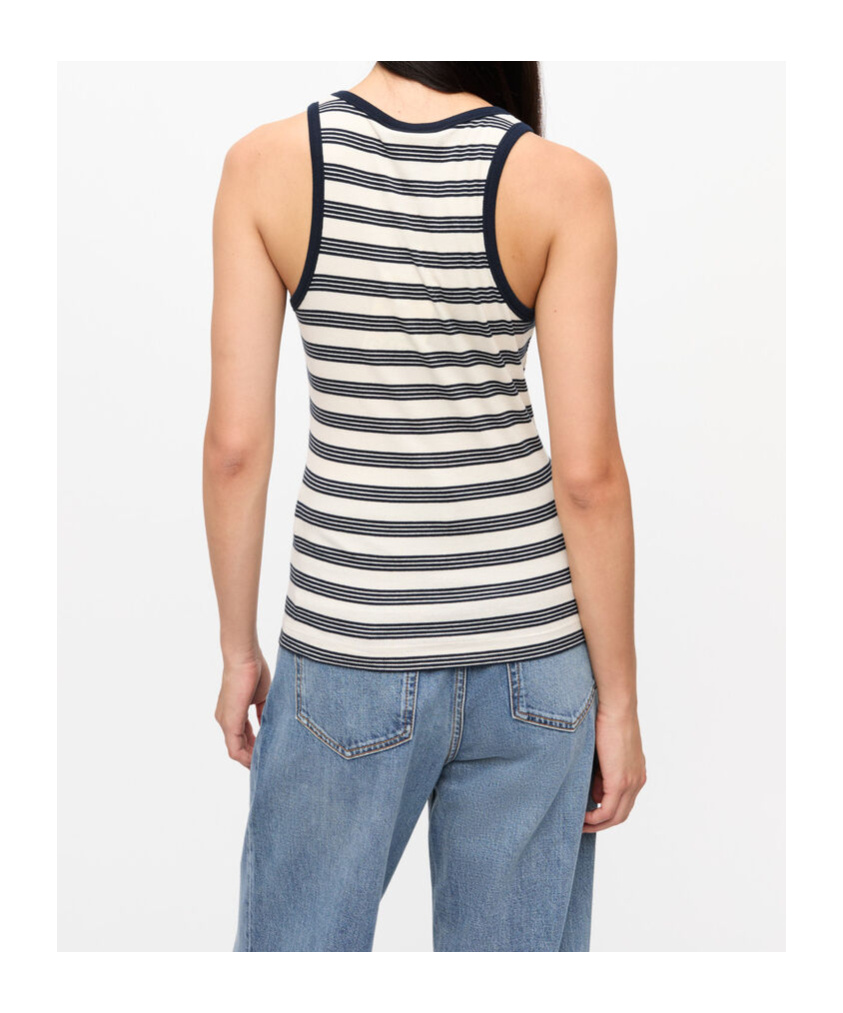Ganni Womens Sky Captain Striped Ribbed Stretch-cotton Top In White