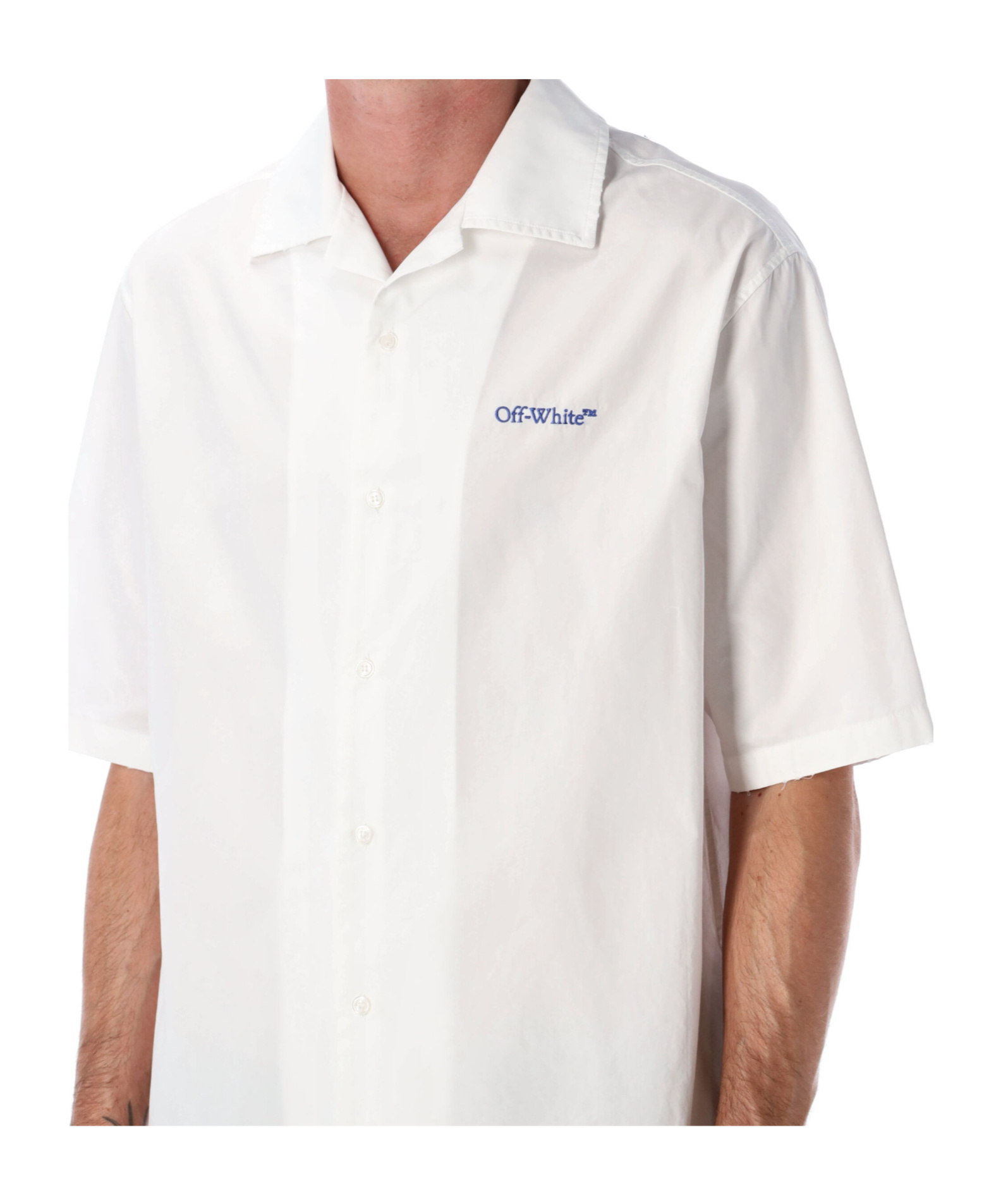 Off-white Brush Arrow Poplin Bowling Shirt With Embroidered Logo In White